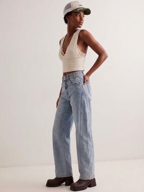 Free People Aster Straight Leg Jeans Opal Blue High Rise 31 NWT